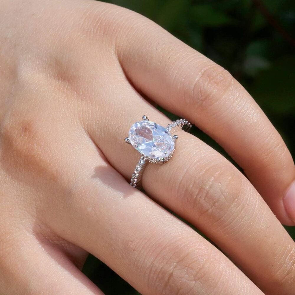 Sterling Silver Engagement Ring Oval Cut CZ Wedding Promise Jewelry for Her - Picture 2 of 6